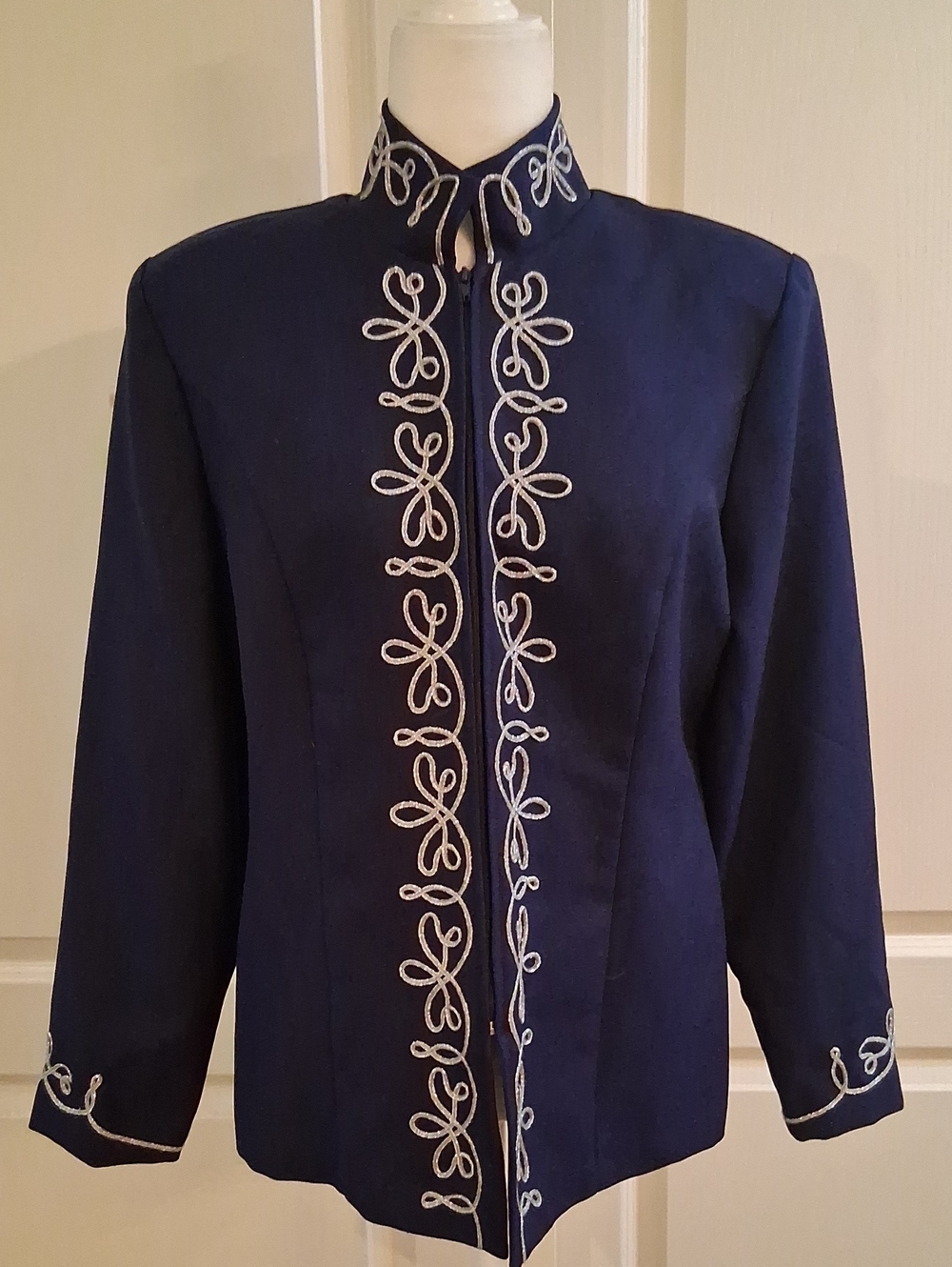 Navy Embroidered Stand-Collar Jacket